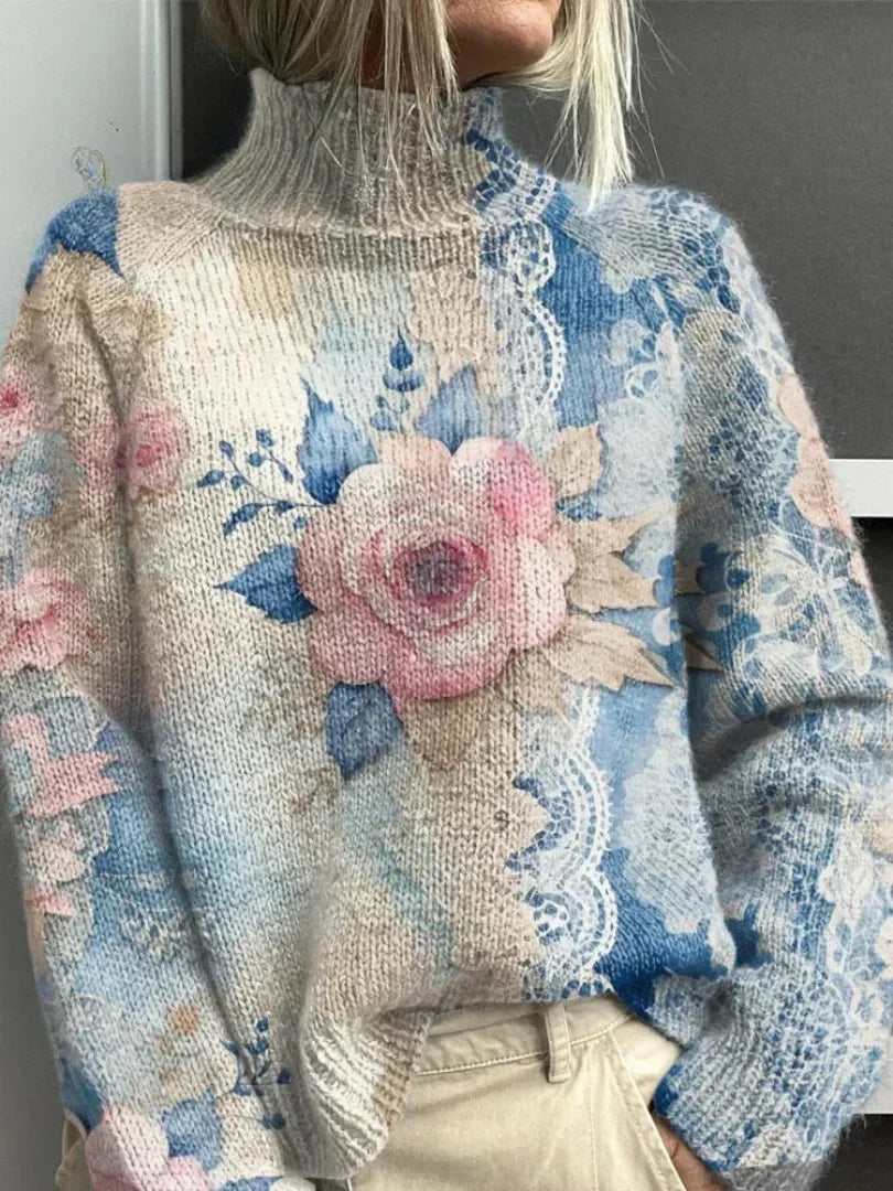 Roos - Pull à col roulé en dentelle tricotée