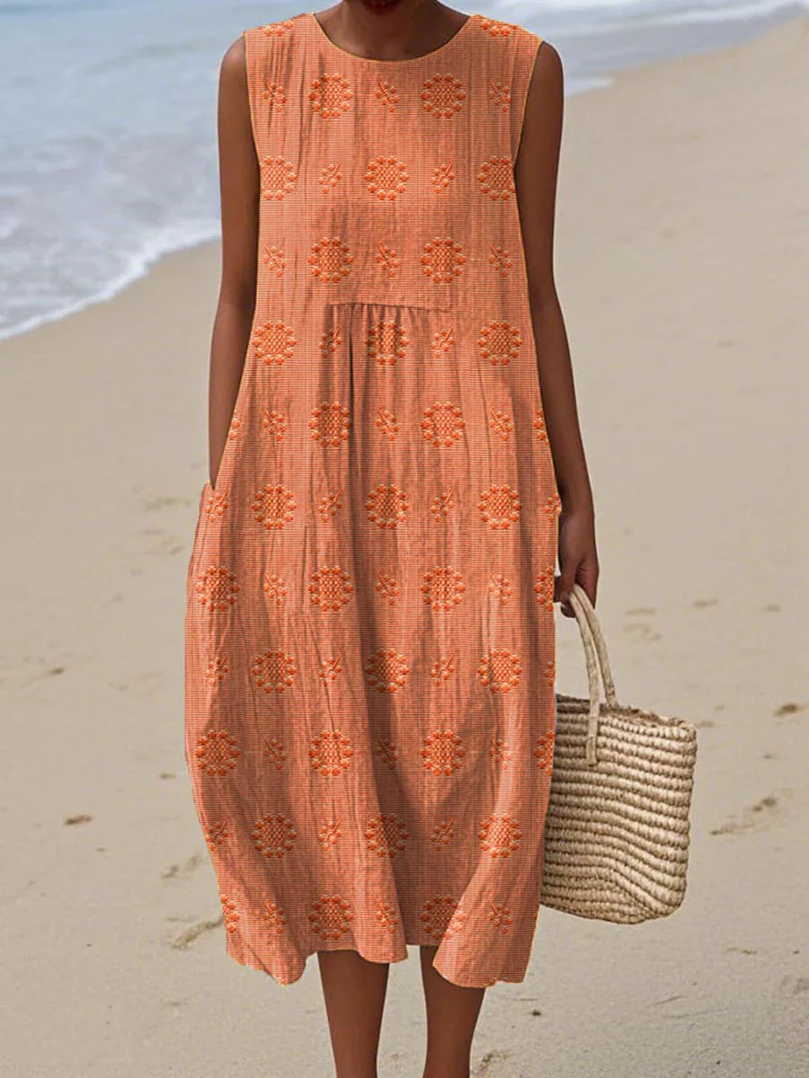 Aikaterini - Vestido elegante sin mangas con bolsillo de algodón