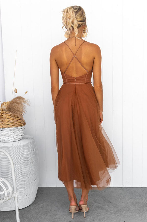 Zeiden - Elegant Strappy A-Line Midi Dress
