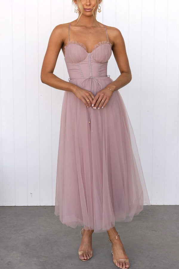Zeiden - Elegant Strappy A-Line Midi Dress