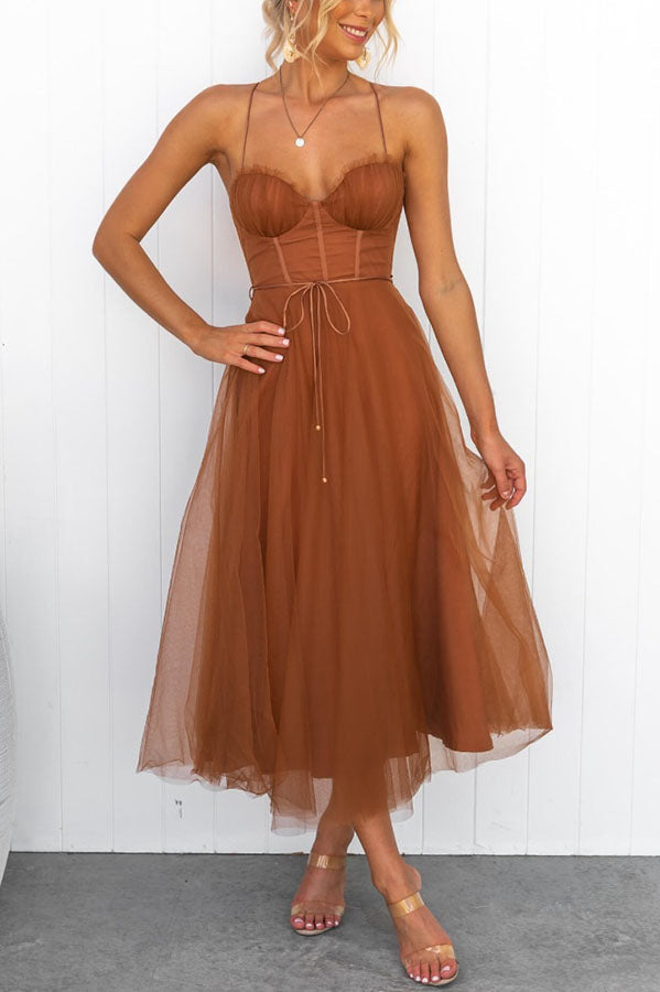 Zeiden - Elegant Strappy A-Line Midi Dress