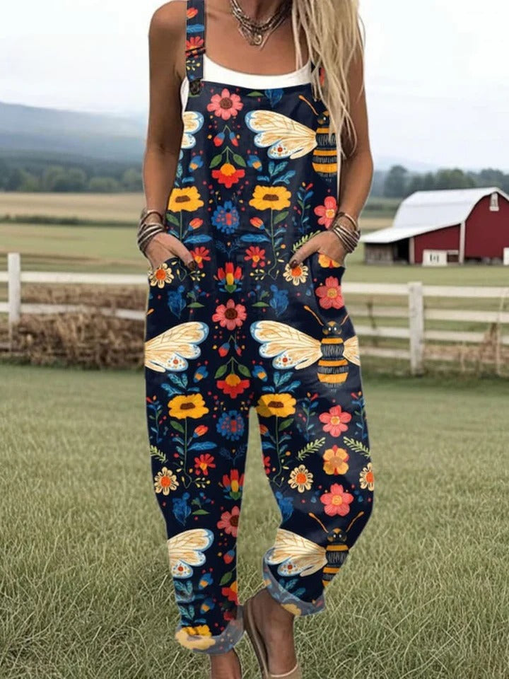 Edris - Flying Bees Embroidered Pattern Jumpsuit