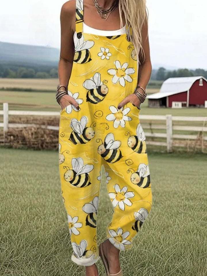 Edris - Flying Bees Embroidered Pattern Jumpsuit
