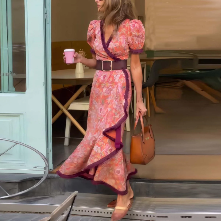 Missy - Flowy Short Sleeve Wrap Maxi Dress