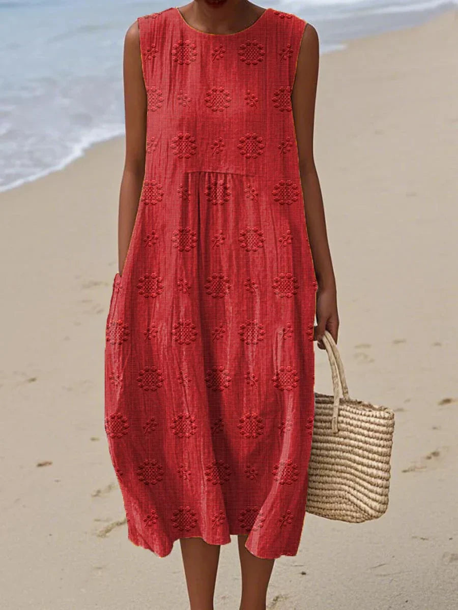 Aikaterini - Vestido elegante sin mangas con bolsillo de algodón