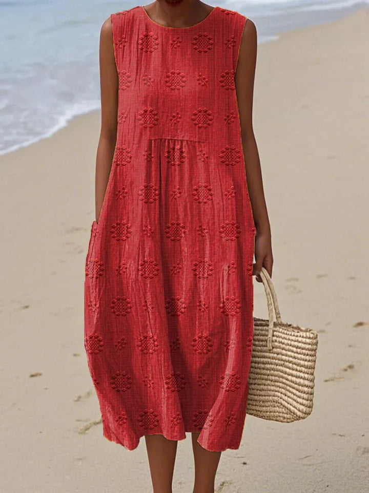 Aikaterini - Vestido elegante sin mangas con bolsillo de algodón