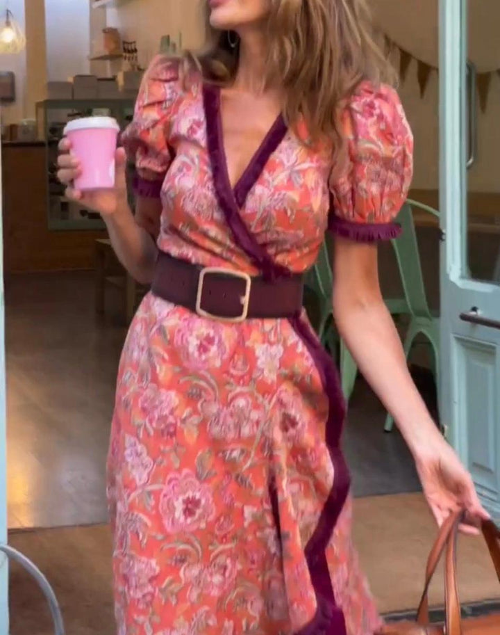 Missy - Flowy Short Sleeve Wrap Maxi Dress