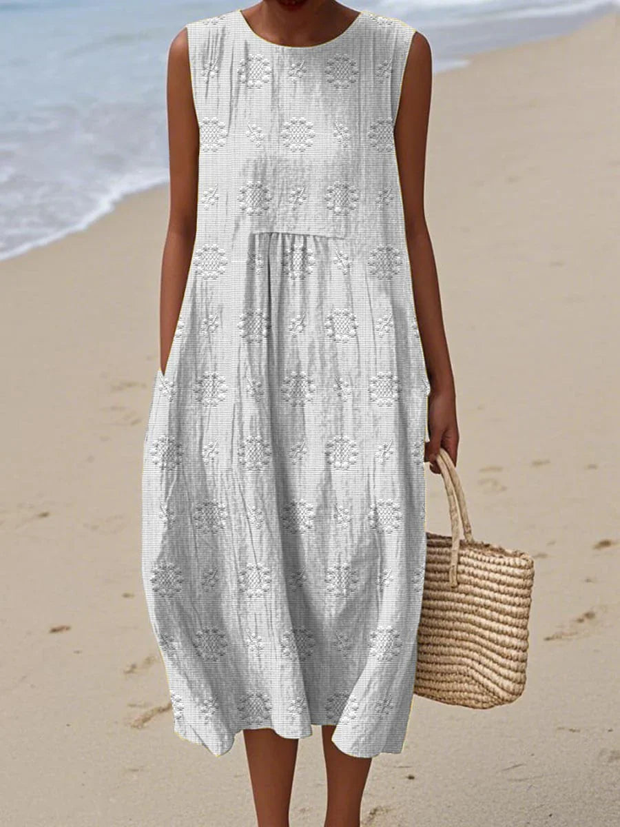 Aikaterini - Vestido elegante sin mangas con bolsillo de algodón
