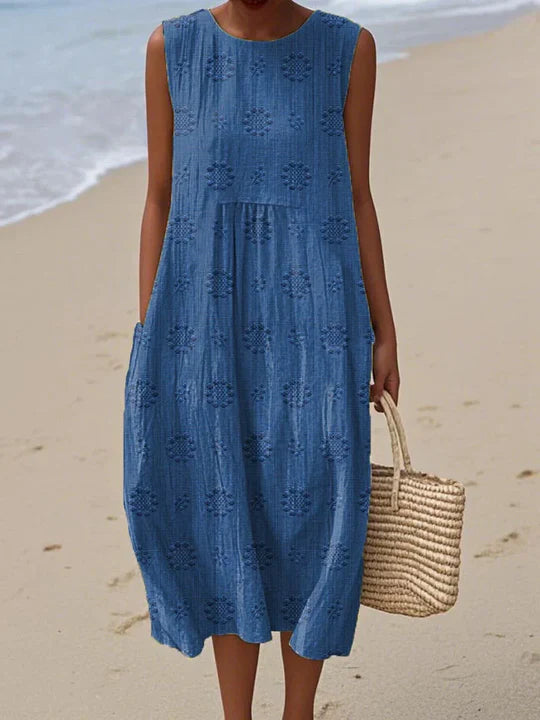Aikaterini - Vestido elegante sin mangas con bolsillo de algodón