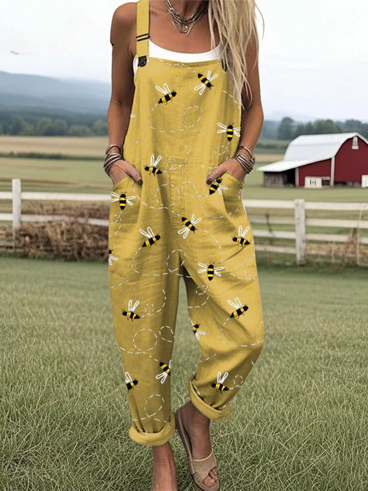 Edris - Flying Bees Embroidered Pattern Jumpsuit