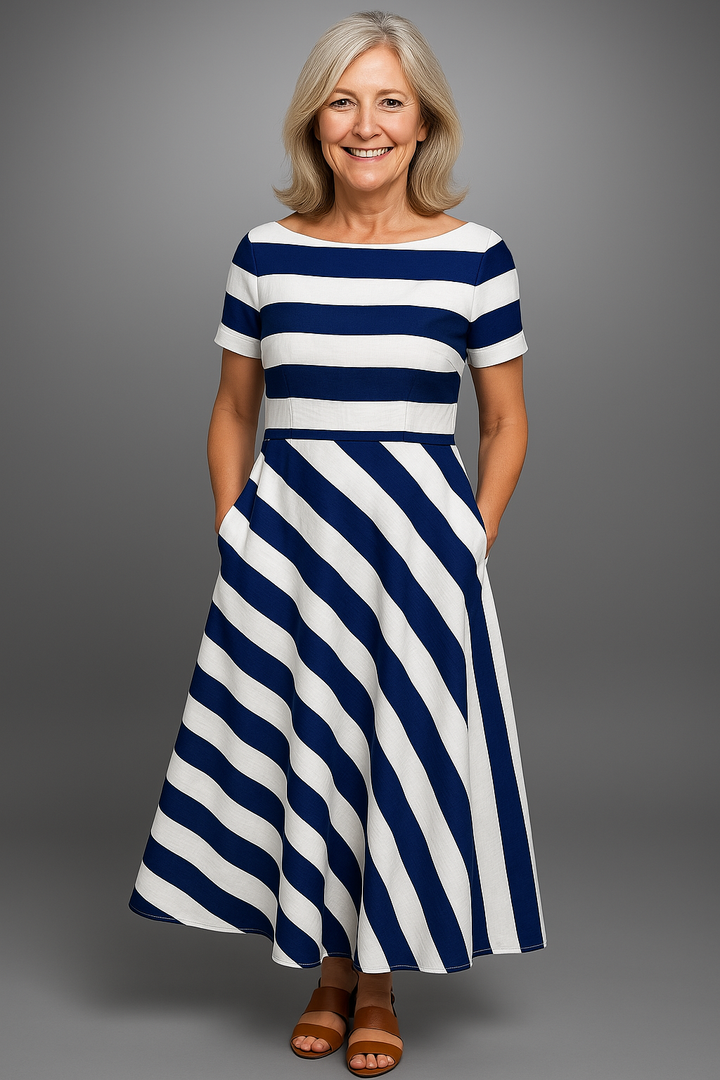 Natalia | Artisanally Made Striped Long Dress