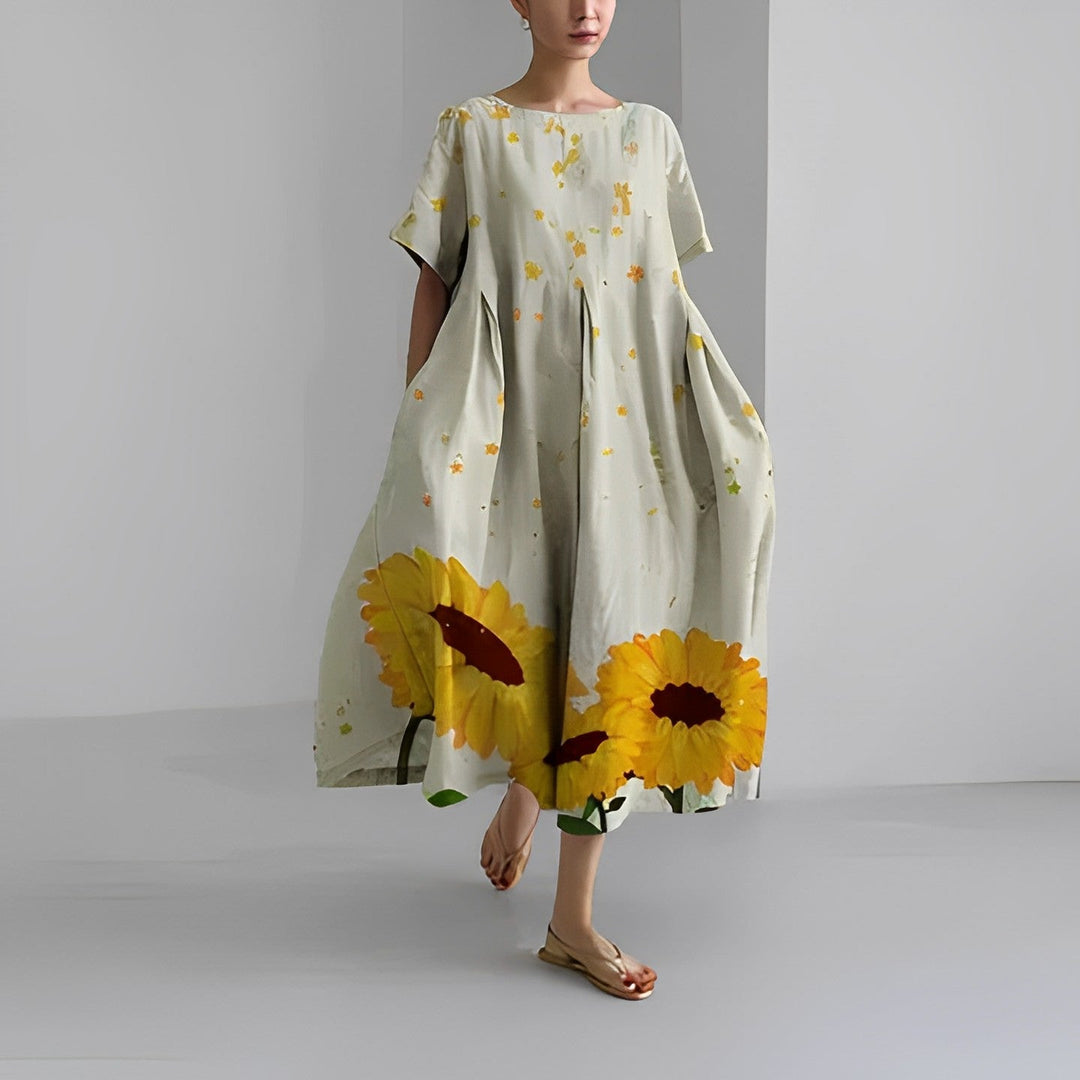 Daisy - Robe maxi loose à manches larges rétro