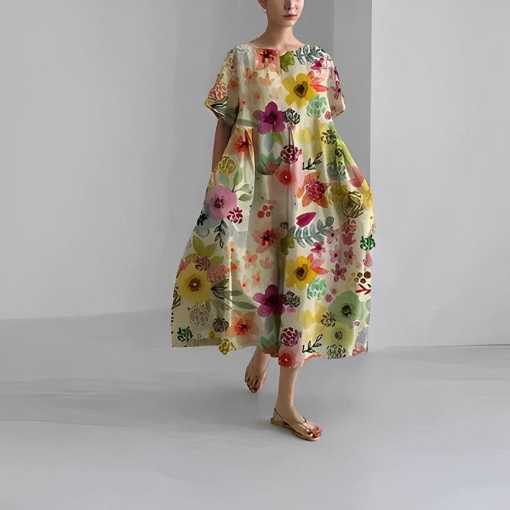 Daisy - Robe maxi loose à manches larges rétro
