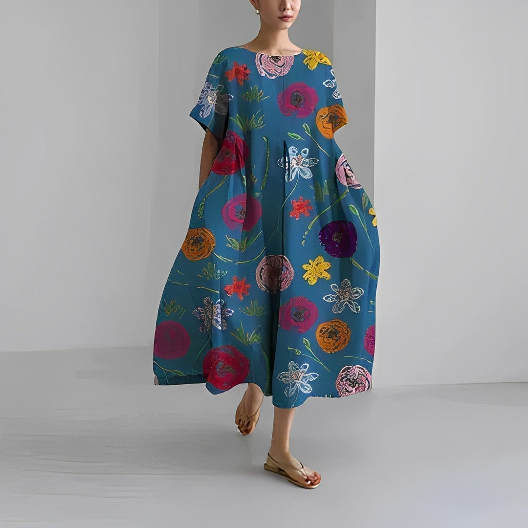 Daisy - Robe maxi loose à manches larges rétro