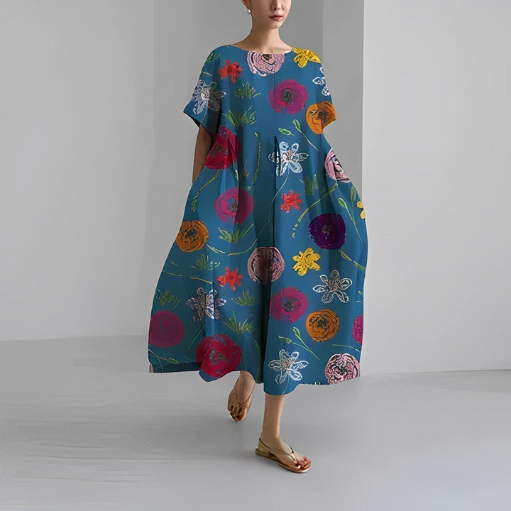 Daisy - Robe maxi loose à manches larges rétro