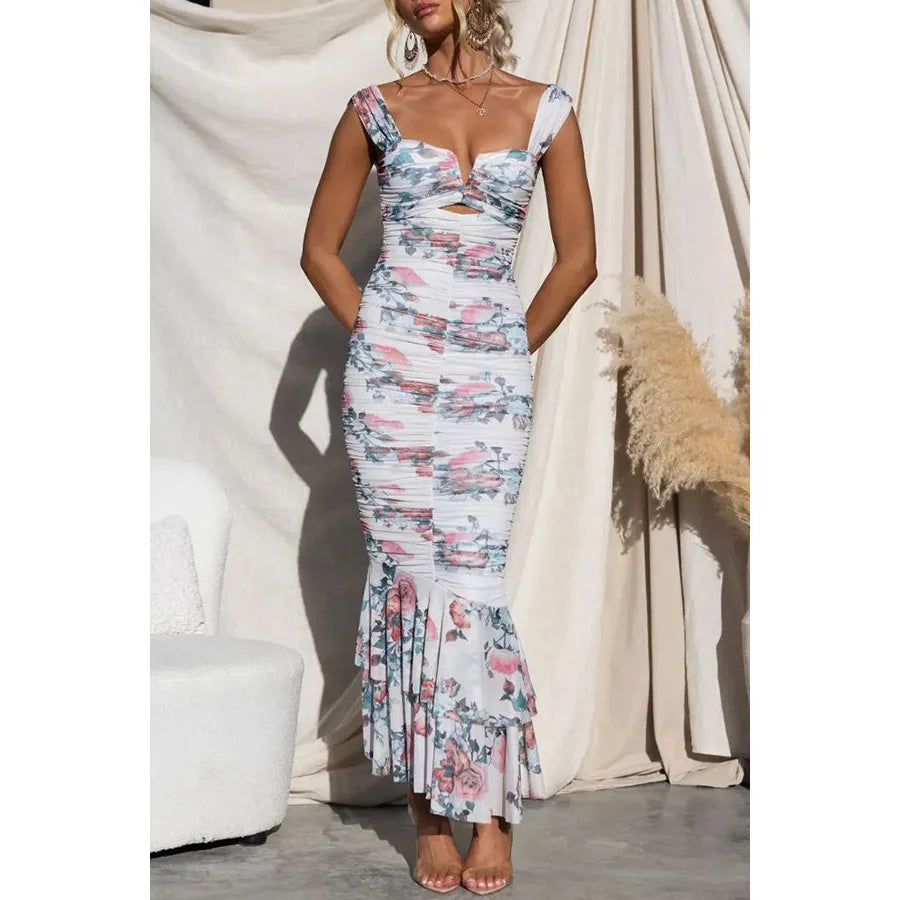 Monalisa - Elegant Printed Strappy Midi Dress
