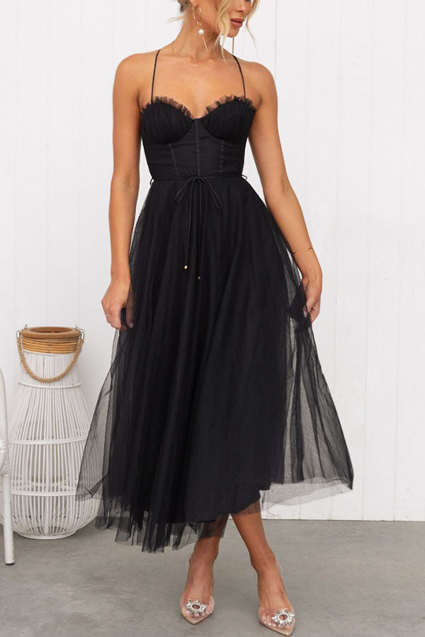 Zeiden - Elegant Strappy A-Line Midi Dress