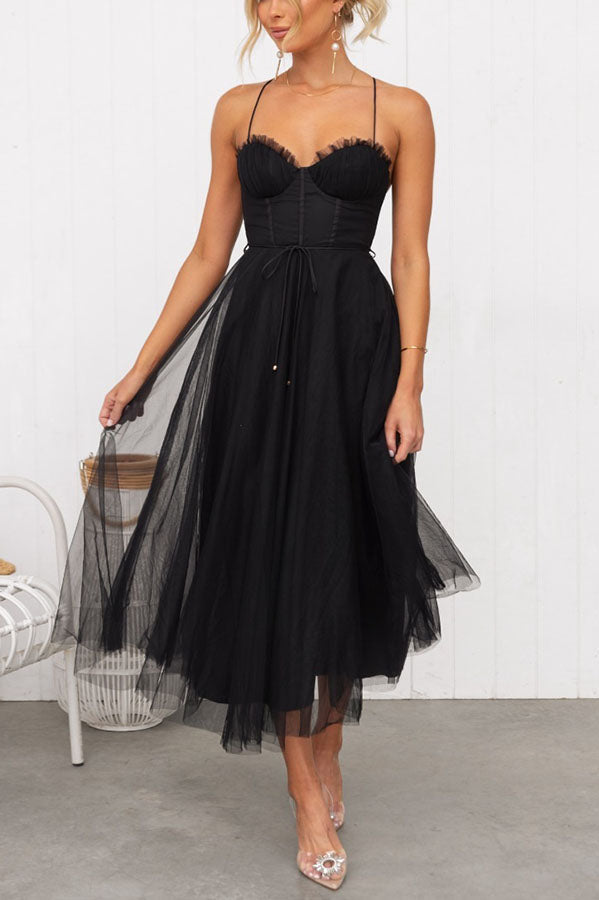 Zeiden - Elegant Strappy A-Line Midi Dress