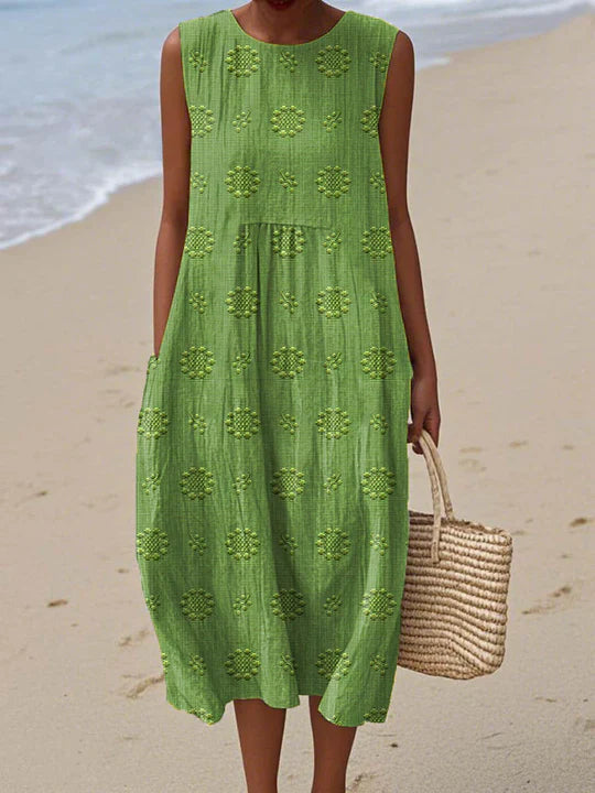 Aikaterini - Vestido elegante sin mangas con bolsillo de algodón